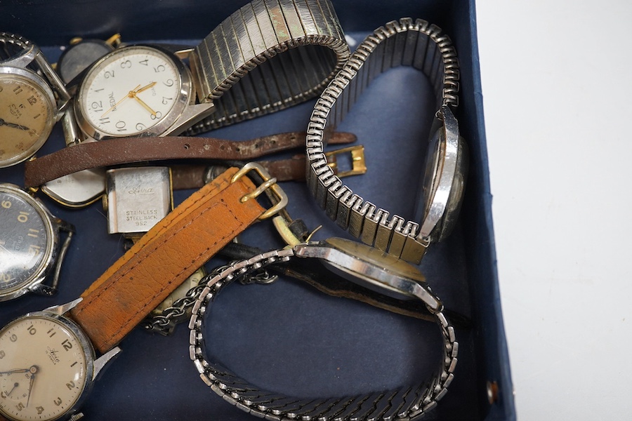 A group of eleven assorted lady's and gentleman's wrist watches including a steel Timex automatic, two steel Avia manual wind wrist watches and a steel Cyma Triplex Cymaflex manual wind wrist watch. Condition - poor to f